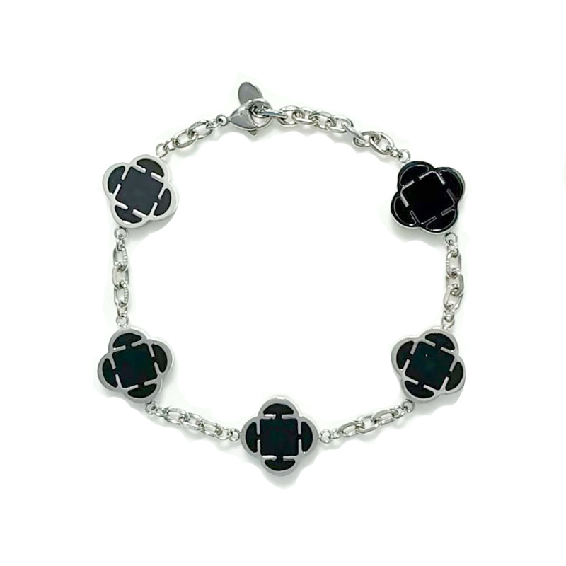 스틸 컬러 모조 쉘 네잎 클로버 블랙 롱 스타일