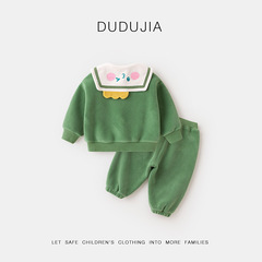 嘟嘟家寶寶雙面奧利絨套裝春冬兒童兩件套冬季男童休閒服女童衣服