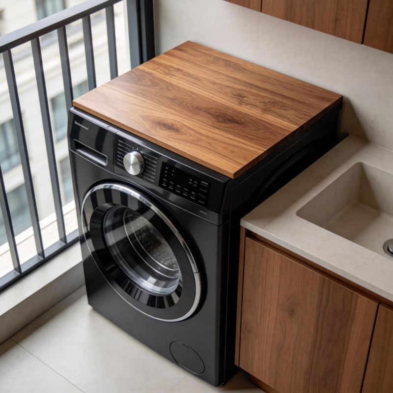 Waterproof and Sun-Resistant Ecological Board Above the Washing Machine, Dedicated Storage Rack for Balcony Dryer, Top Shelf Waterproof and Sun-Resistant Ecological Board Above the Washing Machine, Dedicated Storage Rack for Balcony Dryer, Top Shelf