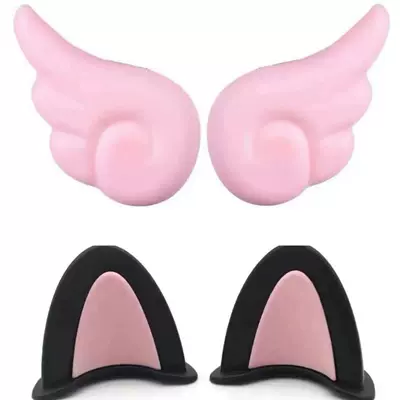 scooter/motorcycle angel wing cat: Motosiklet kaskı (dəbilqə) - pink-wings-black-pink-two-tone-cat-ears