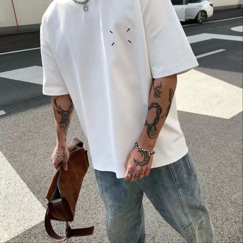 American Design Short-Sleeved Men's T-Shirt Summer Hong Kong Style Small Neckline T-Shirt Trendy Brand Loose Casual Half-Sleeved Top Men's Clothing