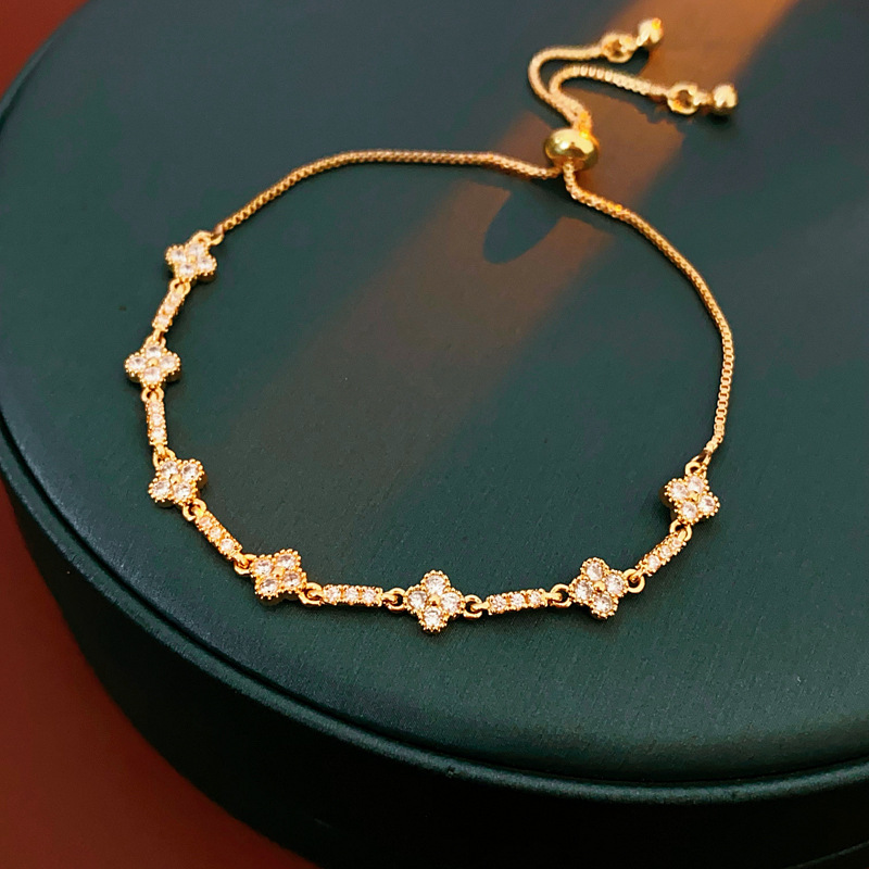 Zircon diamante flor pulsera nicho lujo ligero de alto nivel pulsera ajustable de moda simple temperamento versátil joyas