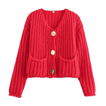M 68206 Single Row Button Short Knitwear �̿���֯�� �羳����