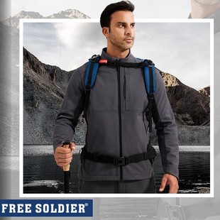 Free Soldier Sharkskin Stand Collar Softshell Jacket Windproof and Splashproof Thin Fleece Outdoor Mountaineering Hiking Men's Lightweight Cold Protection