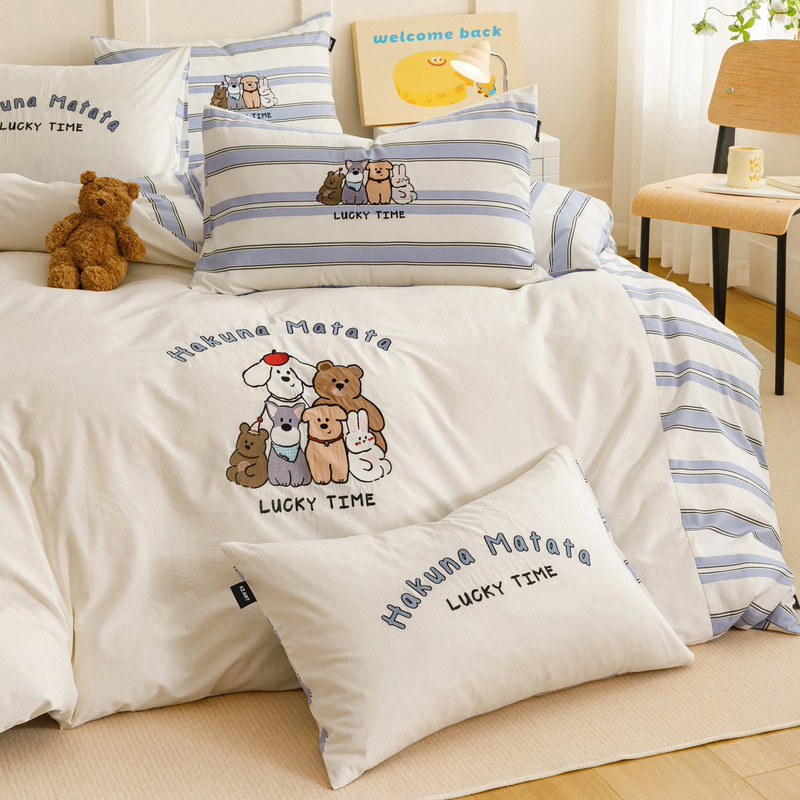 60S de algodón de fibra larga, jacquard de algodón puro, juego de cuatro piezas, sábana de algodón grueso, funda edredón, clase A, textiles para el hogar Nantong