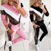 2022 Spring new pattern Amazon Europe and America T-shirts V-shaped Long sleeve T-shirts Leopard Color matching Sweater suit