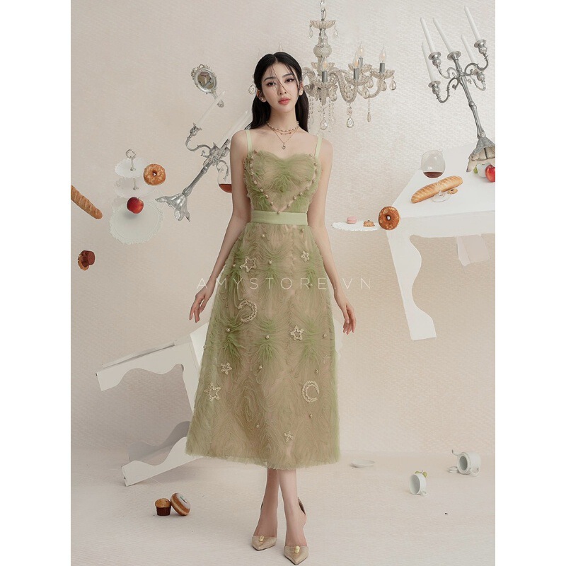 in stock Vietnam Niche Summer New Style Mystasy Forest Green Mesh Misty Stars and Moon Slip Skirt Long Skirt in stock Vietnam Niche Summer New Style Mystasy Forest Green Mesh Misty Stars and Moon Slip Skirt Long Skirt