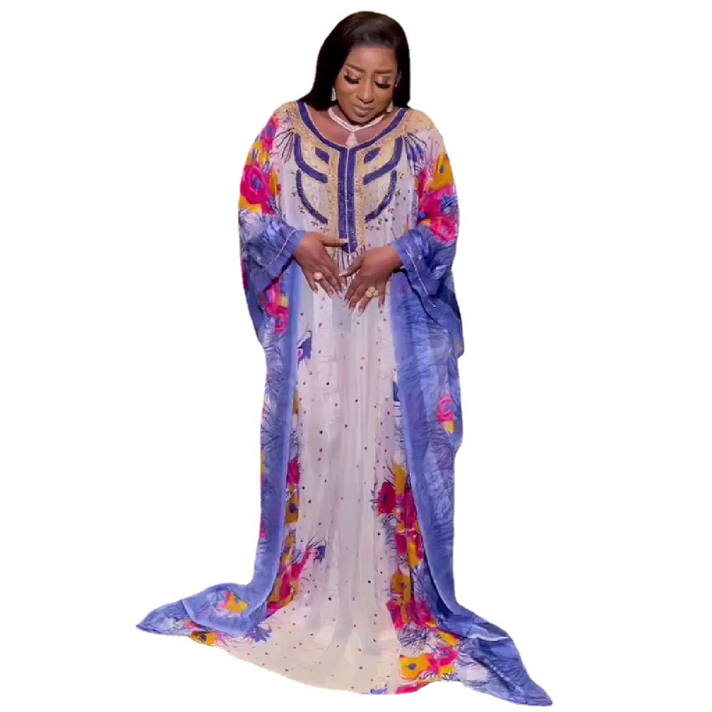 Women's Clothing Ethnic Style Clothing Large Swing Skirt Chiffon Heavy Hot Diamond Digital Printing With Inner Group_voghion.com