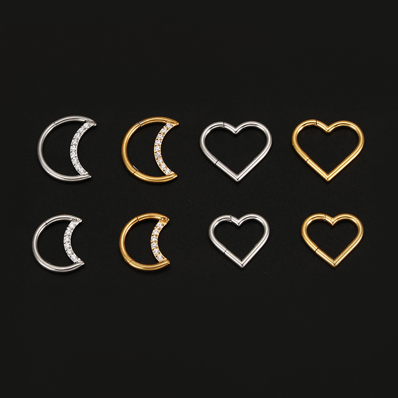 Streetwear Moon Heart Shape Stainless Steel Nose Ring display picture 4