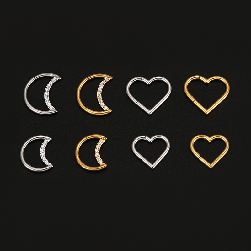 1 Piece Quantity Holiday, Shopping Occasion Streetwear Moon Heart Shape Stainless Steel Nose Ring Nose Pin