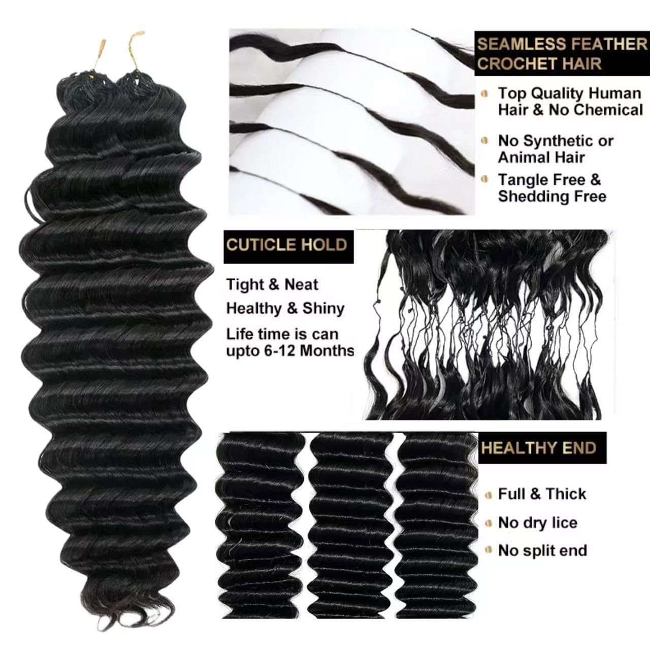 Todo cabello humano de tres generaciones de extensiones de cabello de pluma de crochet de cabello humano de fábrica de cabello directo