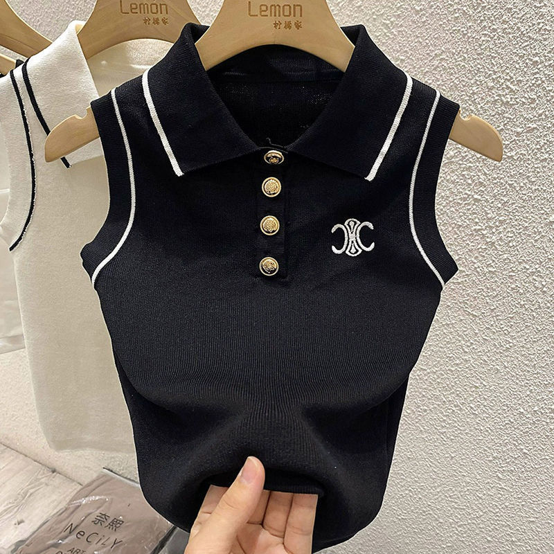 Guaranteed in stock-if not, polo neck sweater women's summer T-shirt French retro vest jacket will be notified.