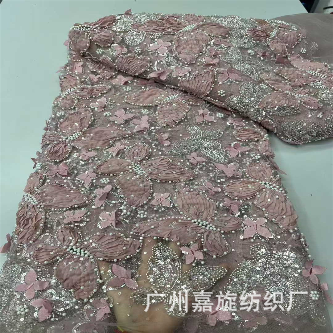 Tela bordada con lentejuelas y cuentas en forma de mariposa 3D hecha a mano, con borde colgante, para vestidos de novia, vestidos de damas de honor, ropa formal infantil y tela de encaje. image 9