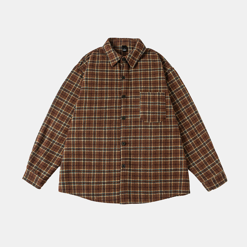 Yidao Vintage 2025 Autumn Couple's Color-Block Plaid Lazy Style Lapel Casual Long-Sleeve Shirt Jacket Men's Shirt
