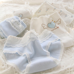 Japanese fresh and cute angel wings threaded cotton briefs bow mid-waist girls hip-covering underwear A24