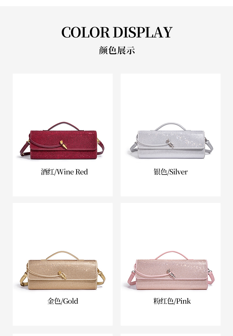 Trendige Diamant-Baguette-Abendtasche, Exquisite Horizontale Crossbody-Handtasche, Lange Geldbörse & Handytasche, Einschultrige Damenhandtasche – Detail 6