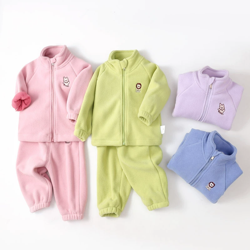 Осенне-Зимний новый детский оливковый бархатный костюм для мальчиков и девочек, детское весенне-осеннее пальто из двух частей на флисовой подкладке