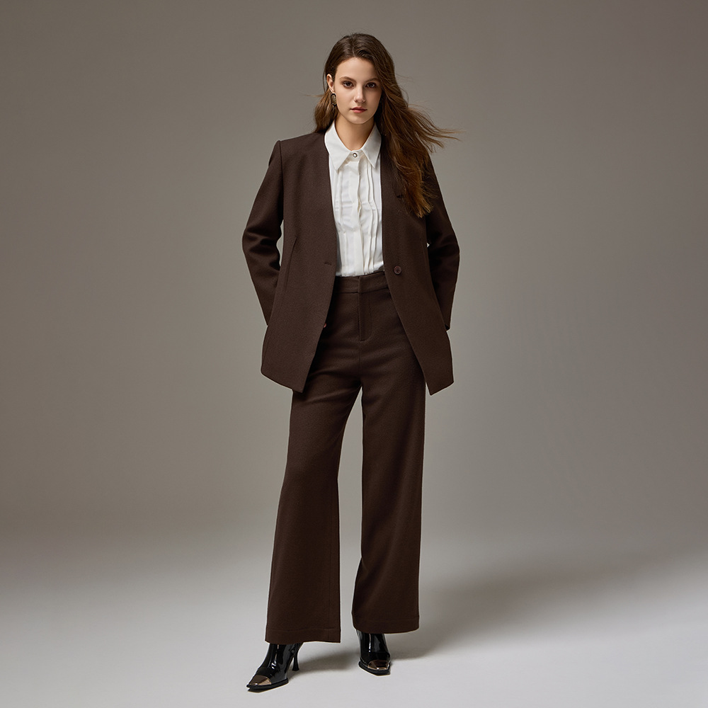 2026 Spring Merino Wool Casual Slimming High-End Single Button Collarless Design Blazer for Women