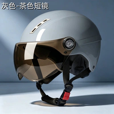 Motosiklet kaskı (dəbilqə) — 3C certified electric motorcycle helmet for - x9-gray-brown-short-glasses