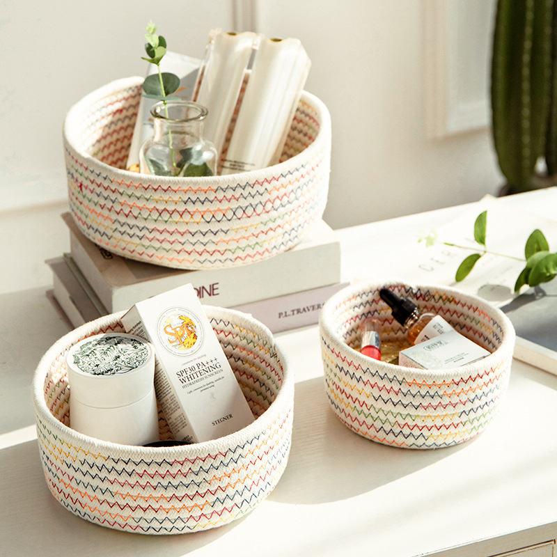Cotton thread eco-friendly storage sundries woven storage cosmetics jewelry desktop basket basket remote control finishing