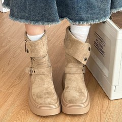 2025新款马丁靴女美式百搭中筒靴秋季时尚两穿6cm增高厚底时装靴