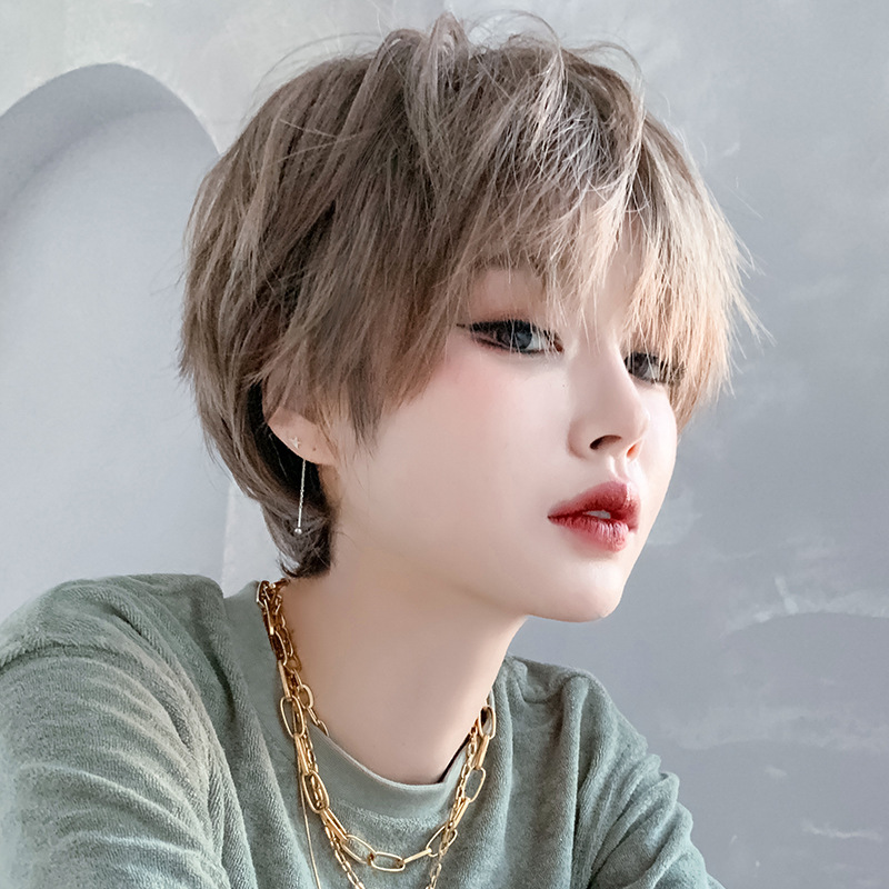 Cross-border explosions wig women's short hair neutral handsome short hair women's natural wig set Fluffy Full top head cover wholesale