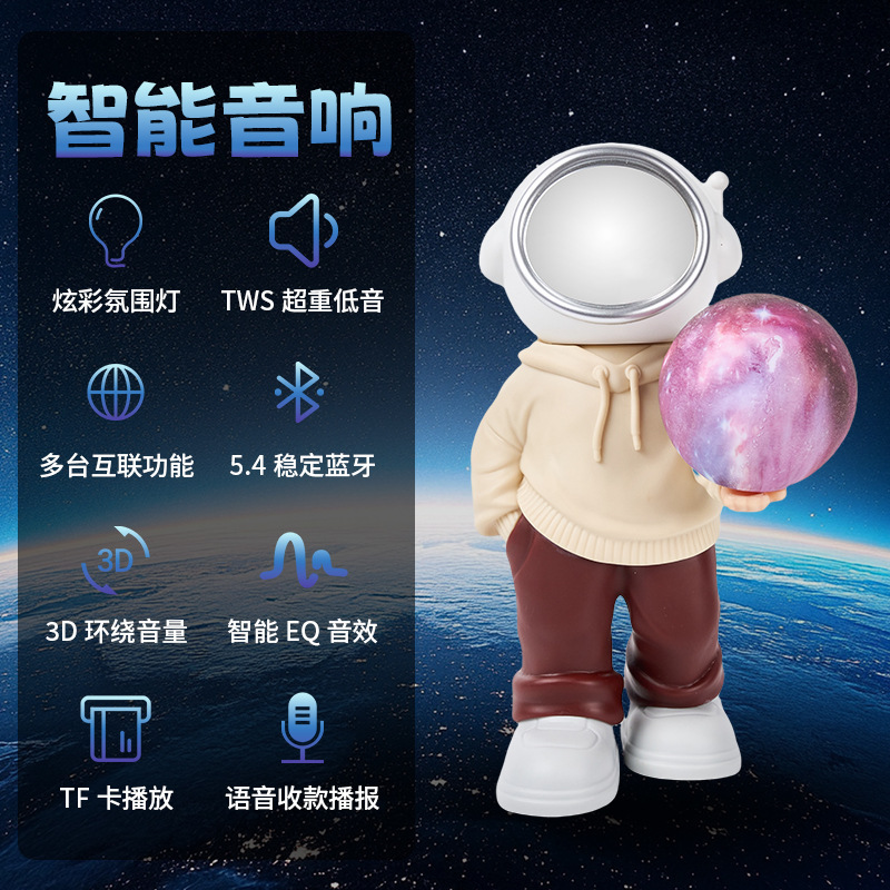 跨境新款蓝牙音响炫彩月球多功能夜灯运动男孩桌面摆件礼物定制|undefined