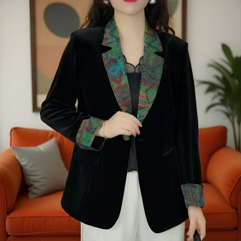 Spring and Autumn New Style Velvet Blazer for Women, Plus Size, Fashionable, Elegant, Slim-Fit, Flattering, and Flattering for the Figure, Suitable for Outerwear