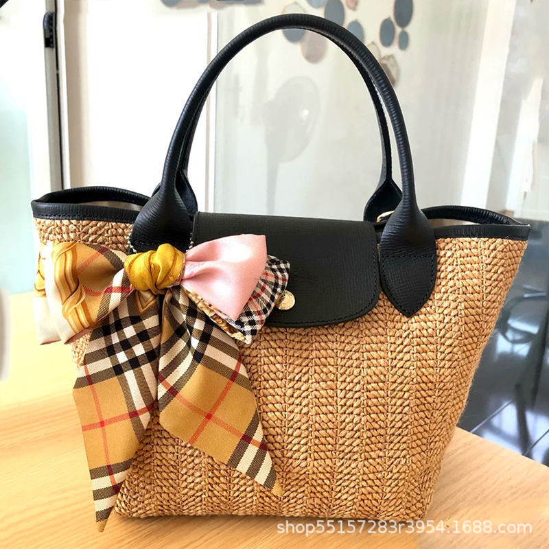 2025 New Style Straw Woven Handbag for Women, Large Capacity Woven Tote Bag, Fashionable Bow Shoulder Bag, Beach Bag