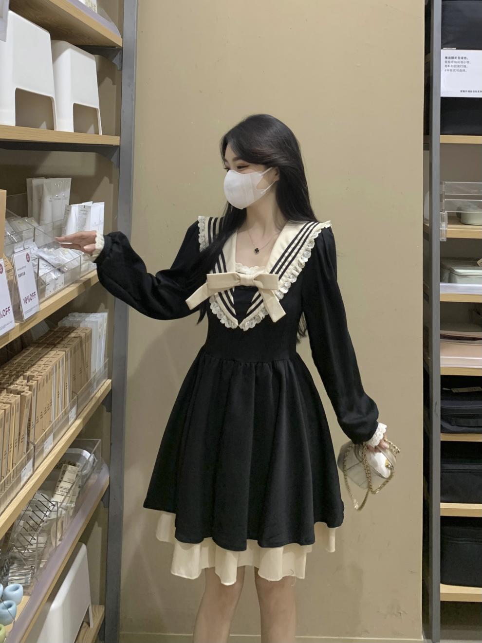 商品详情图_大码海军领长袖赫本风连衣裙秋季2025新款女装蓬