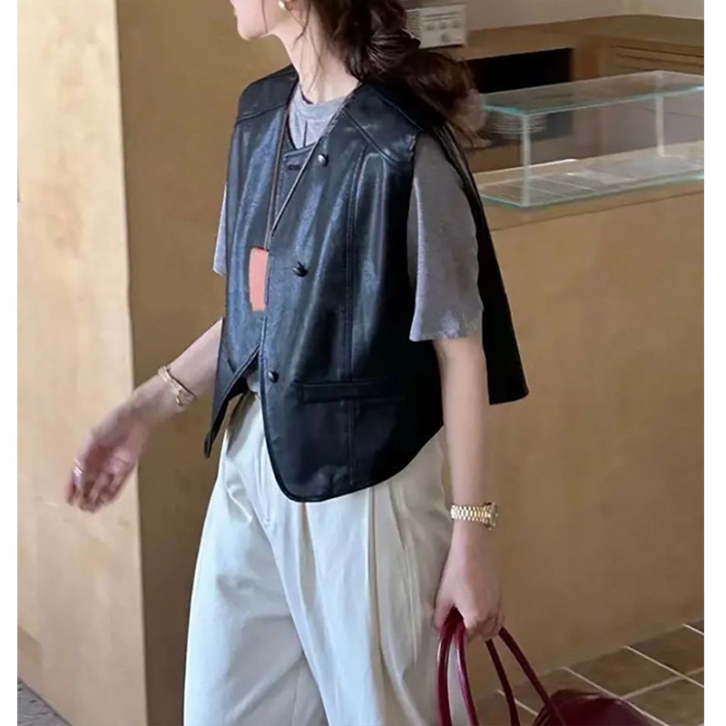 不规则马甲女2025年秋季新款韩版短款无袖背心休闲皮马夹外套上衣|undefined