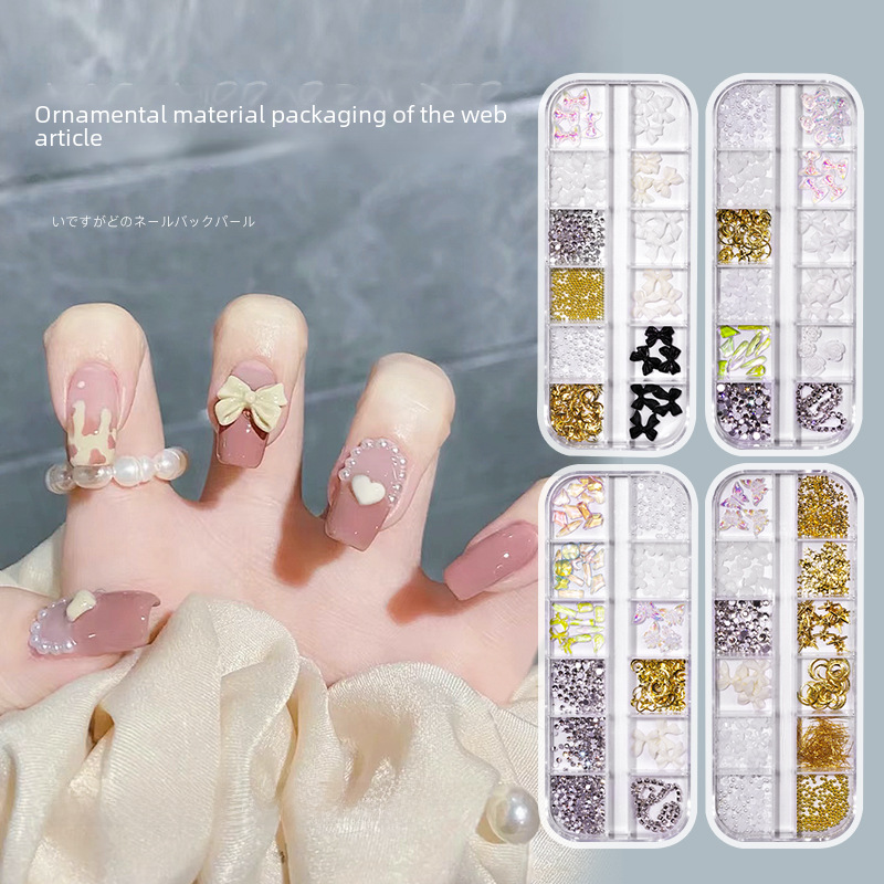 Nail diamond jewelry wholesale net red five petal flower mixed flat bottom aurora resin bow rivet camellia