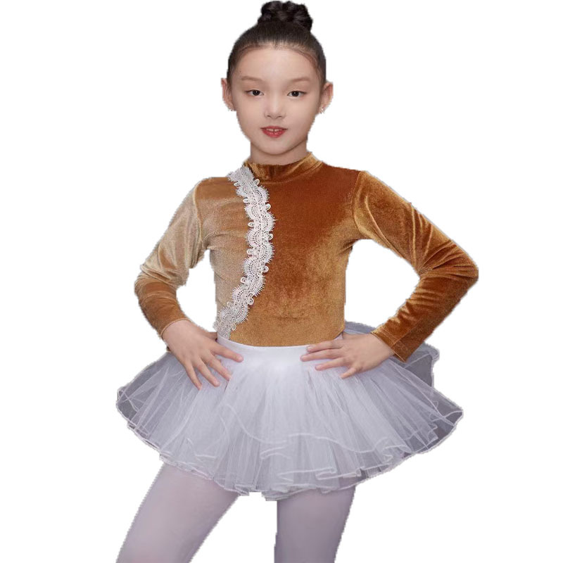 女童新款撞色古典高领长袖纯棉舞蹈服少儿韩国绒练功服芭蕾中国舞