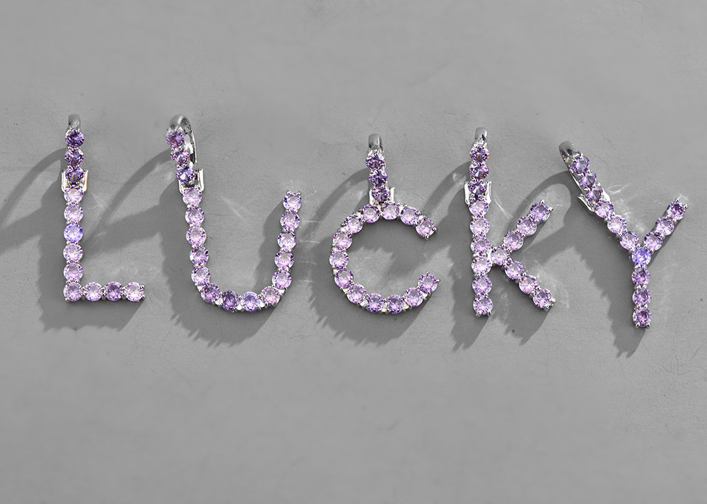 Zircon Letter 26 English Letter Pendant Creative Trend Inlaid Pink Purple Zircon Pendant DIY European Hip Hop Necklacepicture6