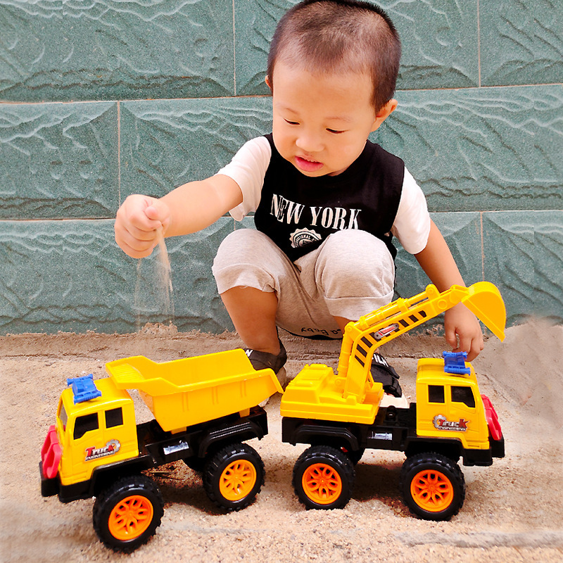 Free Shipping Children's Toy Car Digging Excavator Mixer Truck Baby Engineering Car Model Large Set
