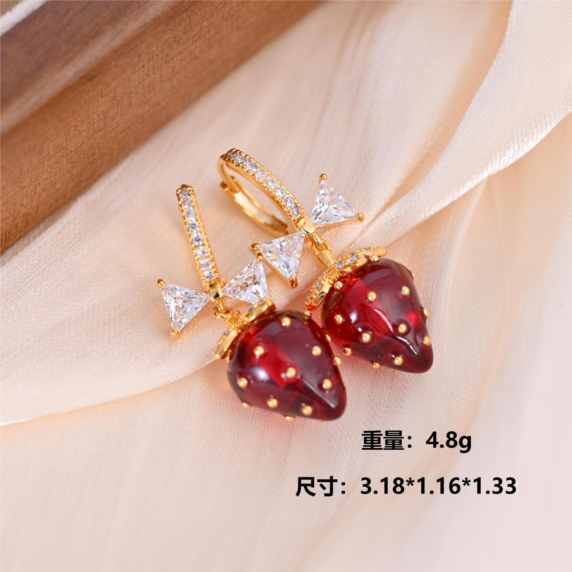 Zircon Inlay Material Drop Earrings Classification 1 Pair Quantity 1 Pair Cute Sweet Fruit Strawberry Plating Resin Copper Zircon Drop Earrings