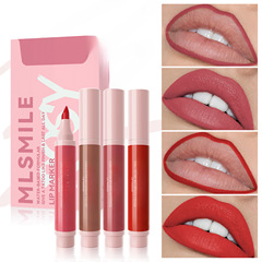 跨境專供馬克筆液體口紅套裝啞光霧面不沾杯唇彩易上色唇線筆唇釉