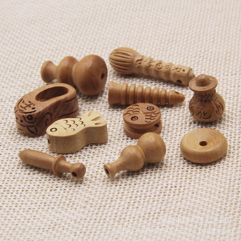 Dark Peach Wood Wenchang Tower Baby Necklace Accessory Peace Buckle Stick Hammer Ornament Crafts Jewelry DIY Weaving