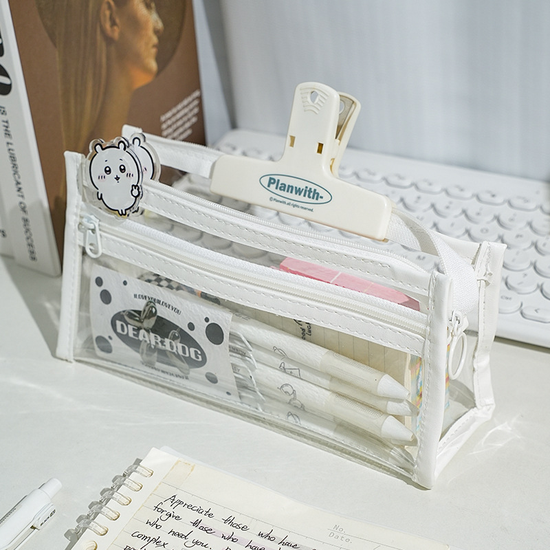 Bolsa de lápiz multicapa transparente de gran capacidad para examen simple especial de alta cara para estudiantes japoneses bolsas de papelería
