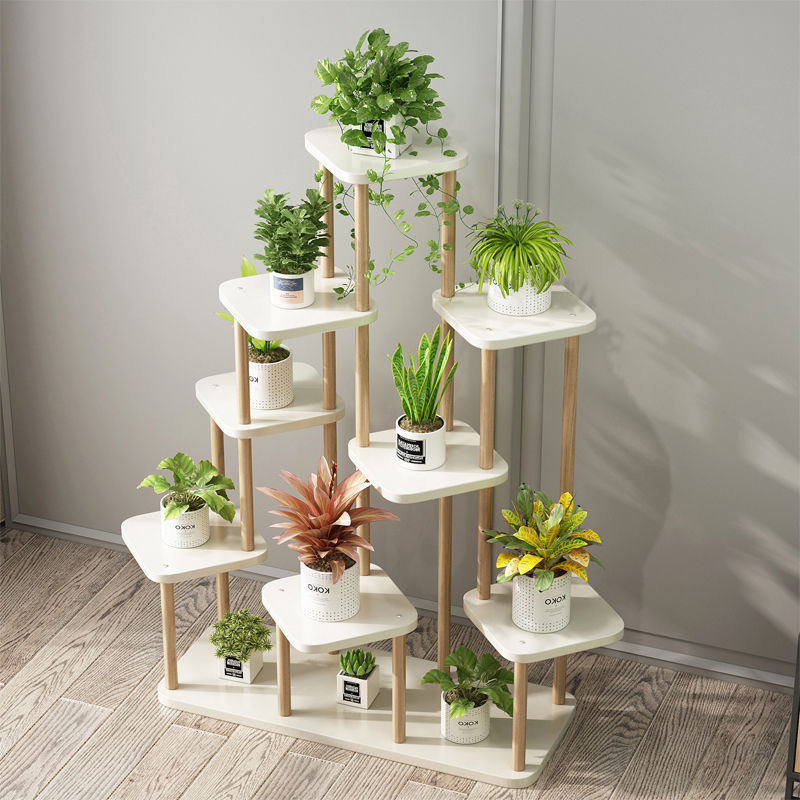 無垢材バルコニー多層植木鉢収納ラックライト高級フラワーラックリビングルーム床置き屋内ポトス植物ディスプレイラック|undefined
