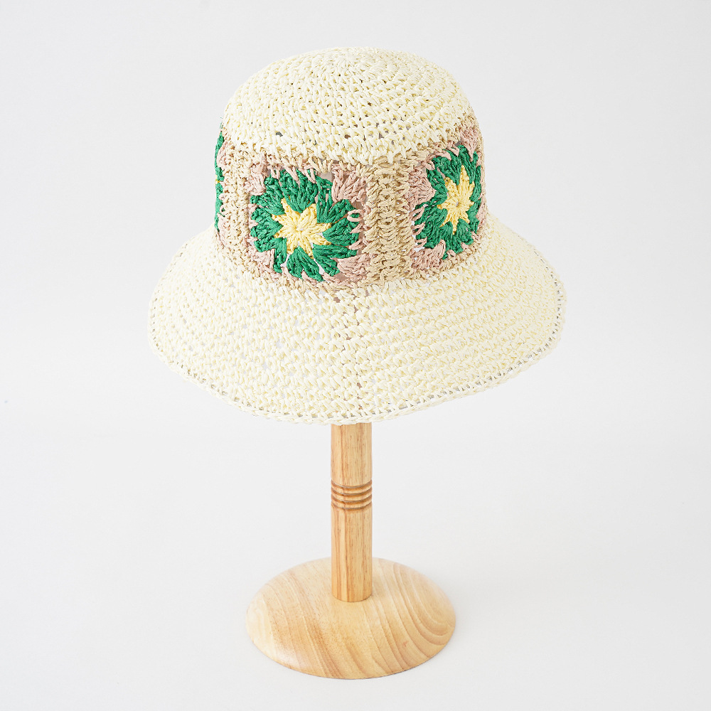 Viajes de vacaciones de ocio todo fósforo protección solar verano Shima estilo sombrero de paja de ala grande transpirable flor pescador sombrero