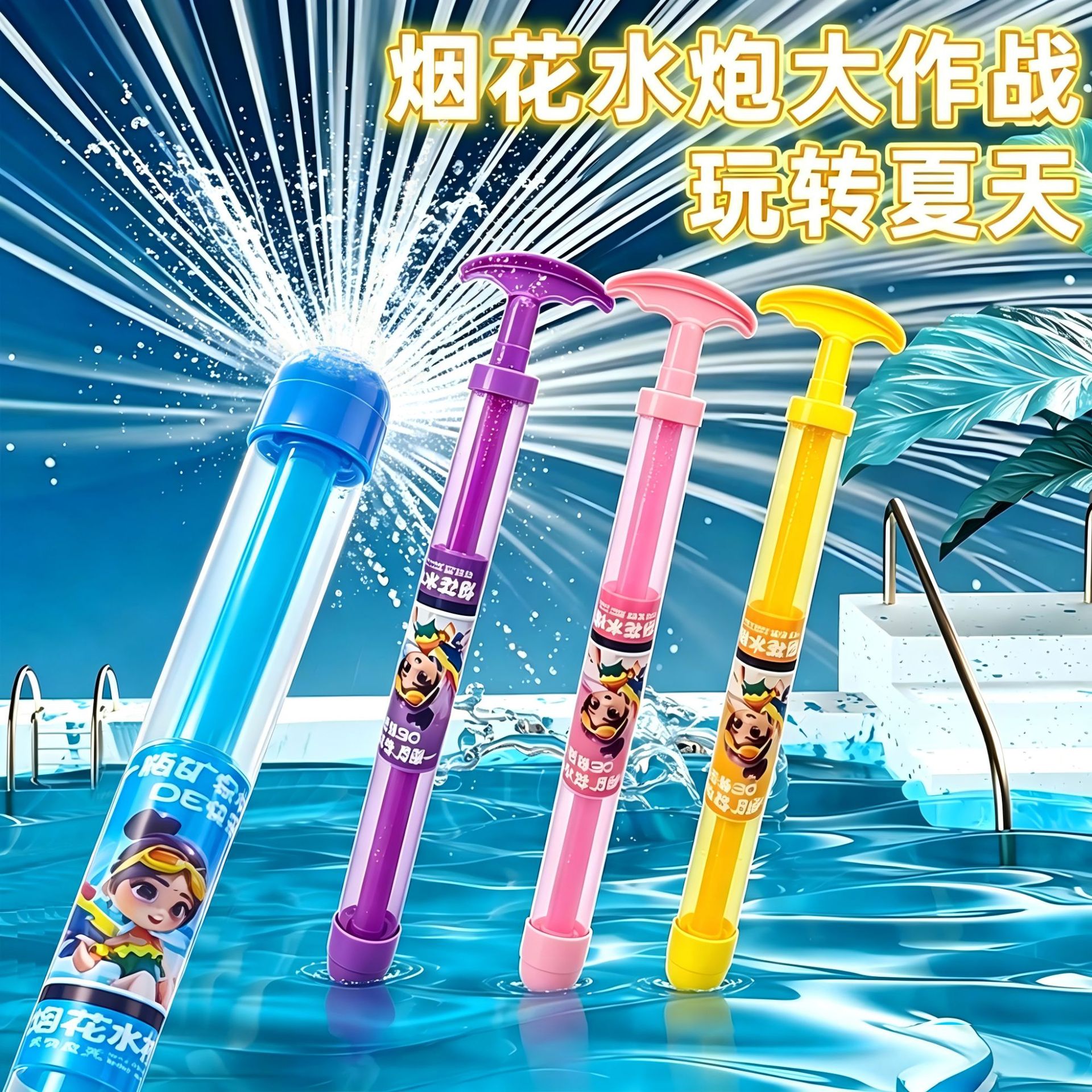 Children's Fireworks Water Gun Water Splashing Festival Pull-out Water Gun Water Absorbent Water Spray Drifting Beach Water Play Toy Stall Wholesale