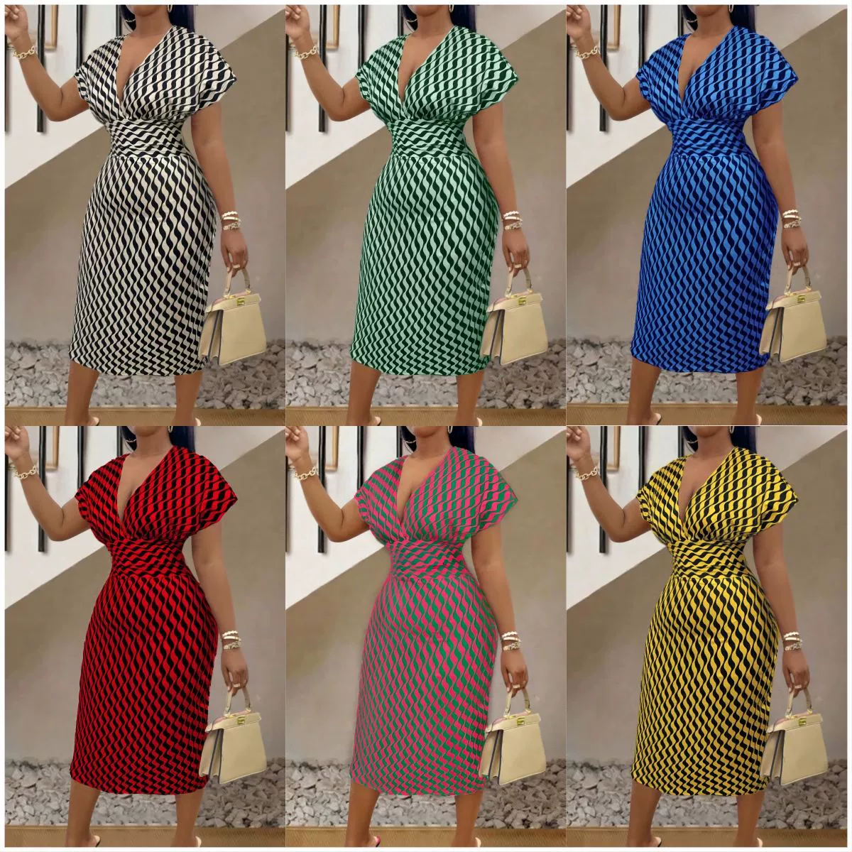 Новый 2024 весна милый ветер свежий сладкий женский V-образный вырез платье с высокой талией