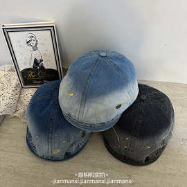 水洗牛仔软檐前进帽子女春夏新款韩版喷漆显脸小ins辣妹鸭舌帽潮