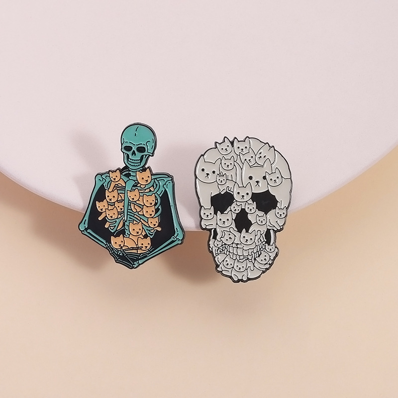 할로윈 귀여운 고양이 두개골 브로치 금속 배지 의상 액세서리 칼라 핀 가방 연필 가방 장식 펜던트