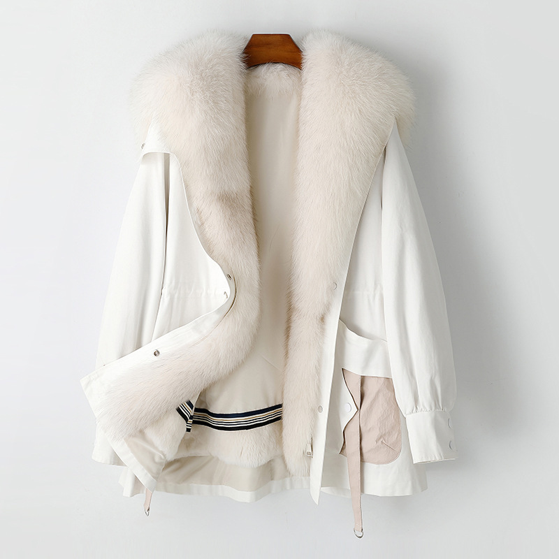 Fox Fur Large Fur Collar Fur Outwear Women's Parka Rex Rabbit Fur Liner Removable 2025 Winter New Outwear