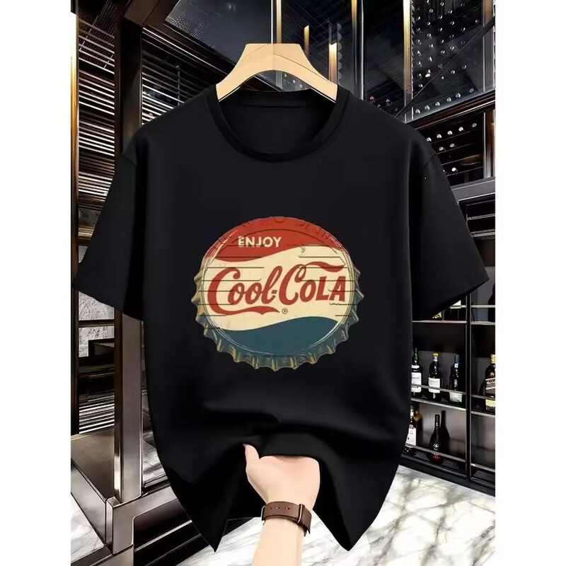 Vintage Style Men's T-Shirt with Red, White, and Blue Bottle Cap Design There Is a Red Area at the Top Vintage Style Men's T-Shirt with Red, White, and Blue Bottle Cap Design There Is a Red Area at the Top