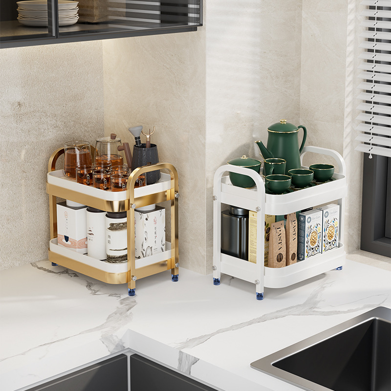 Cup Storage Shelf Double Layer Tea Cup Rack Tea Set Storage Stand Drain Tray Home Desktop Water Cup Holder