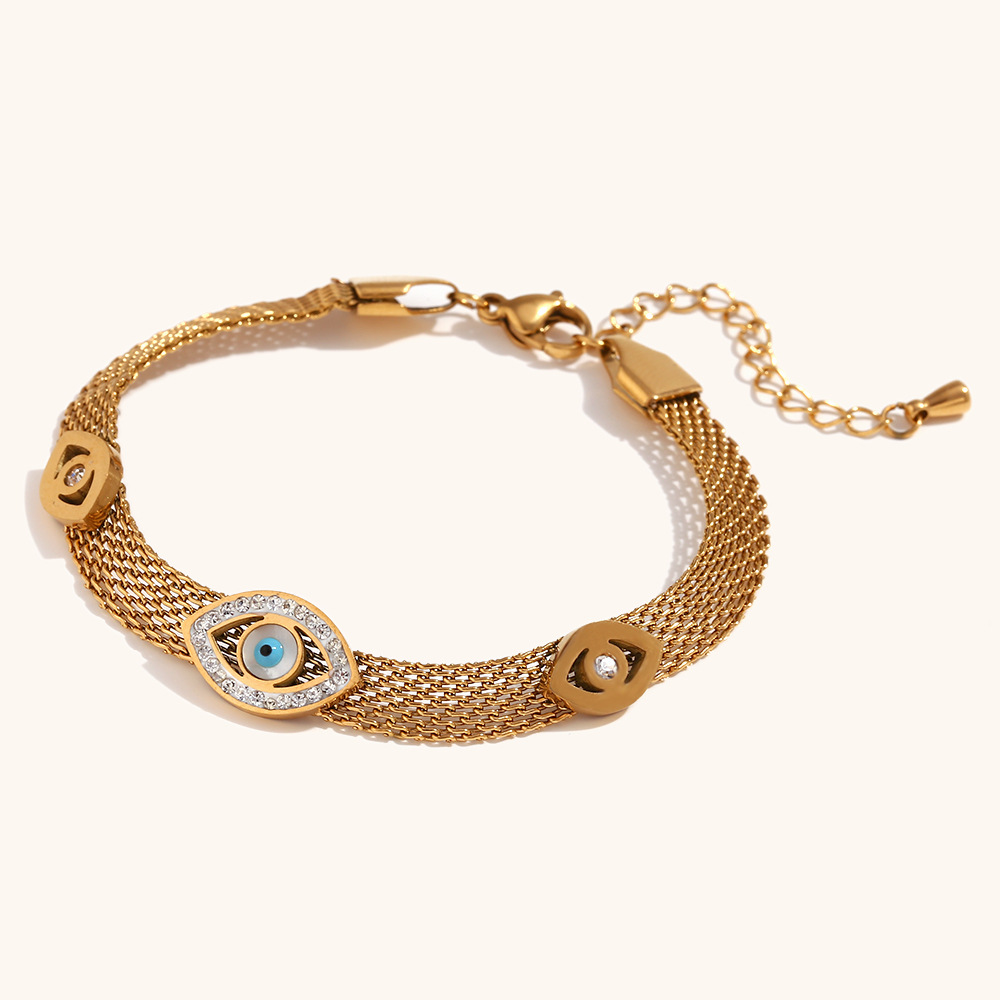 Stainless Steel 18K Gold Plated Queen Eye Polishing Plating Braid Rhinestones Bracelets display picture 3