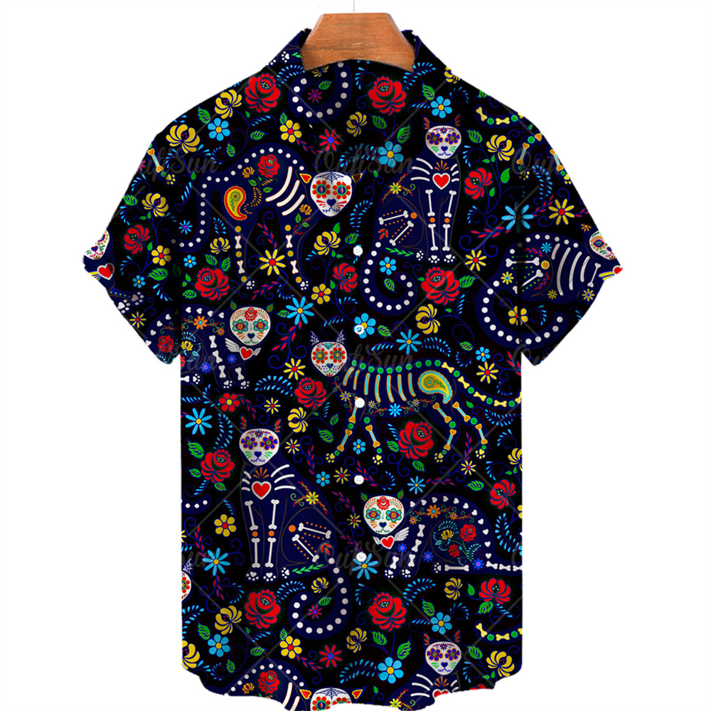 2024 nuevo estilo venta caliente transfronteriza camisa hawaiana para hombres playa suelta moda estampada camisa de manga corta para hombres